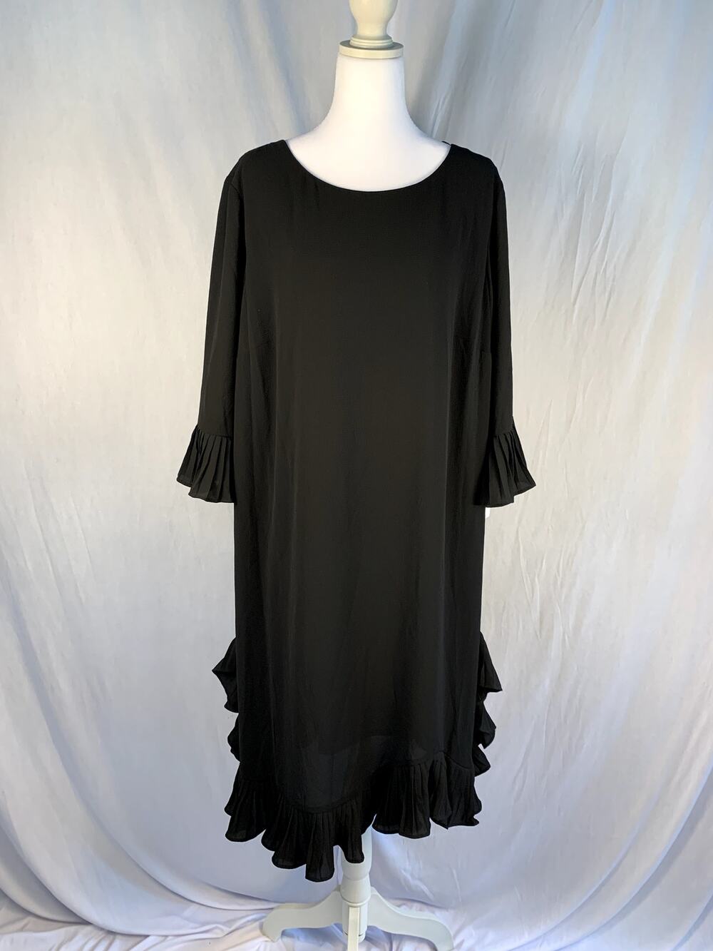 Calvin Klein Women’s Tulip-Sleeve Tie-Waist Dress – Black – Size 8 – NWT